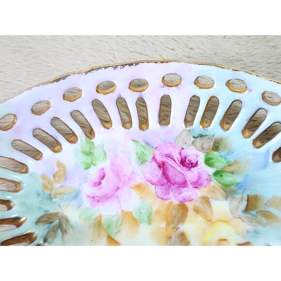 Articulated Candy Dish Trinket Dish 6 1/4" ACI Japan Porcelain Gold Trim 70s Vtg - Picture 4 of 11